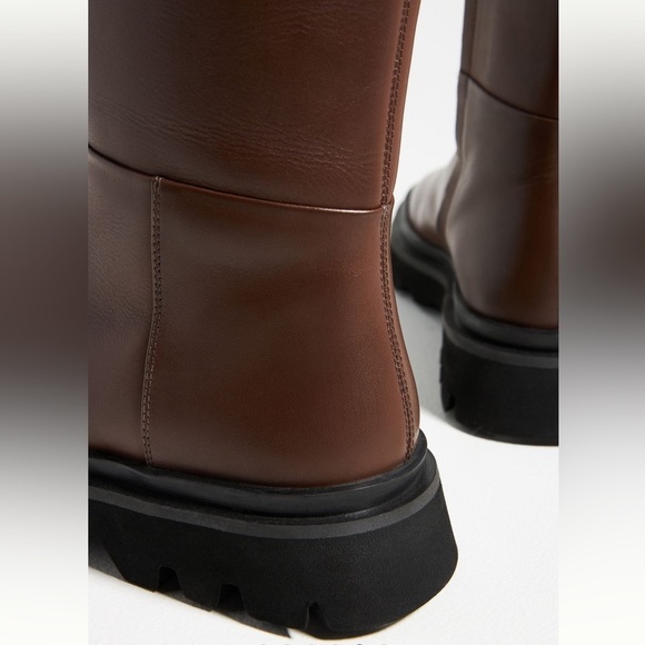 NWT Anthropologie x Pilcro Leather Chocolate Brown mid calf Boots Size 7 - Picture 5 of 11